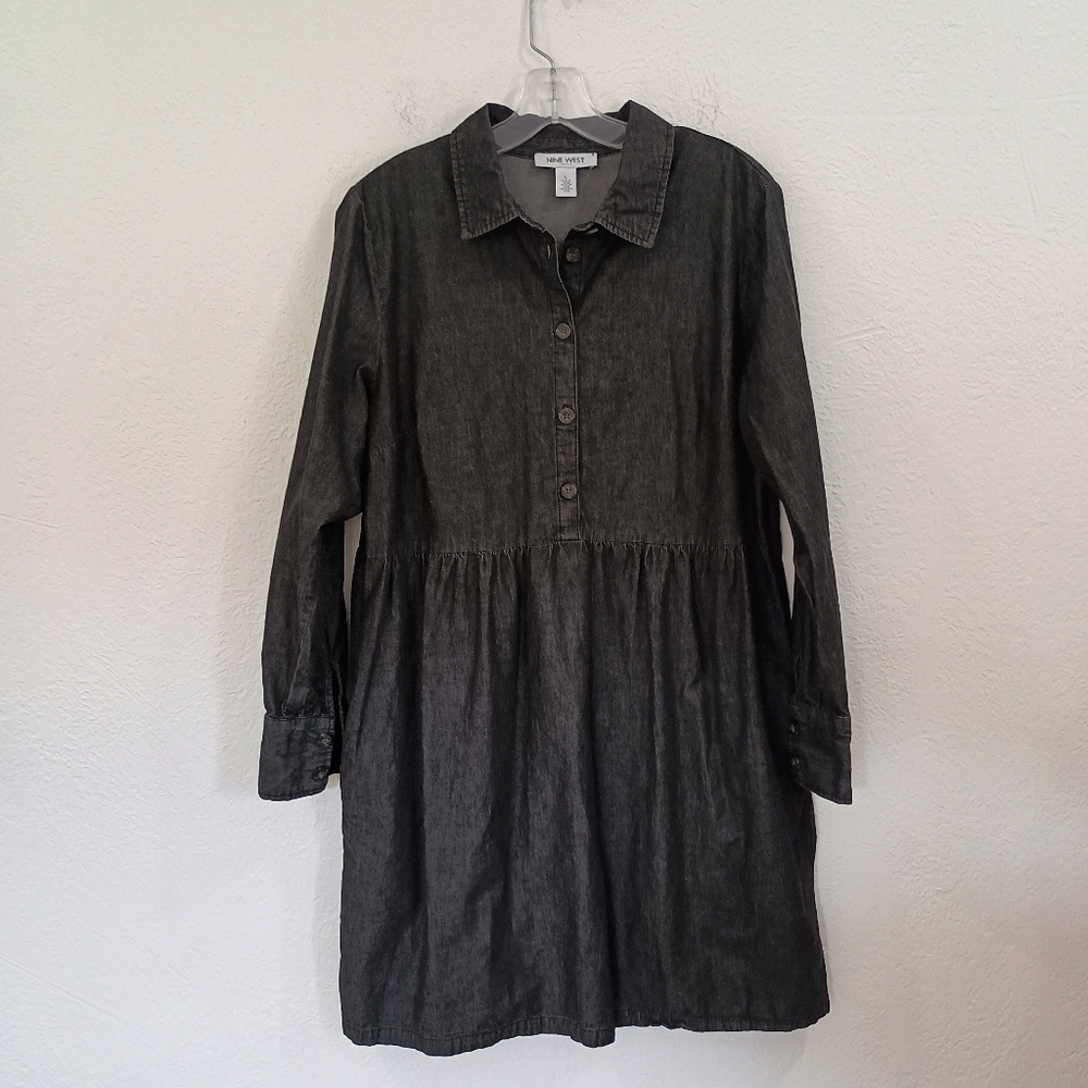 Nine West Black Chambray Shirt Dress